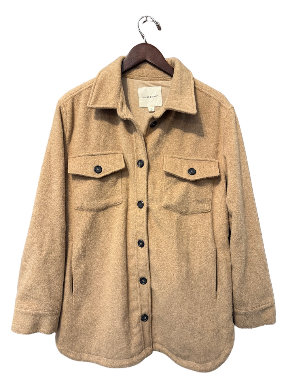 Thread & Supply Oversized Camel Tan Button Front Flannel Shacket Size S